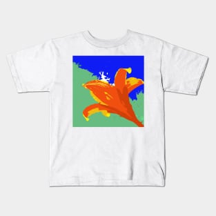 Daylily in orange, blue, green, digitally modified photo Kids T-Shirt